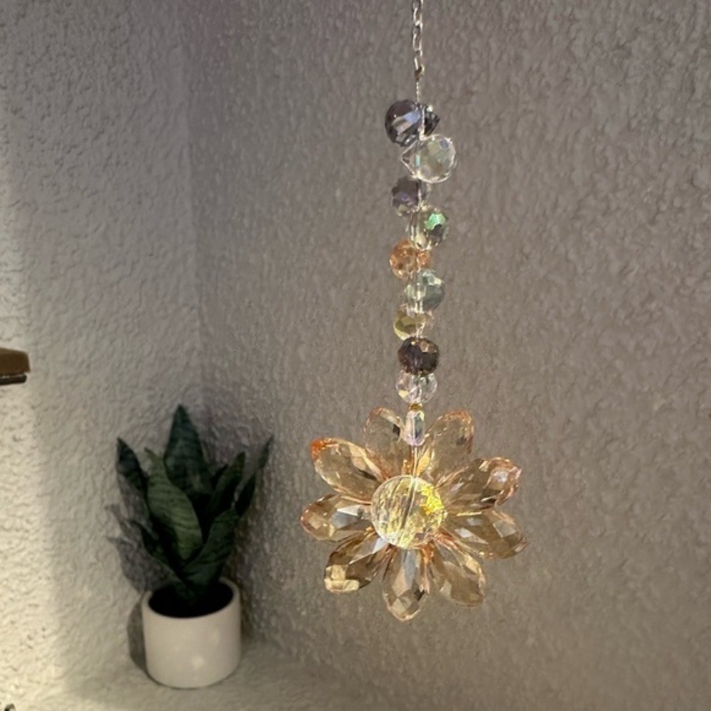 Orange Crystal Beaded Flower Sun Catcher